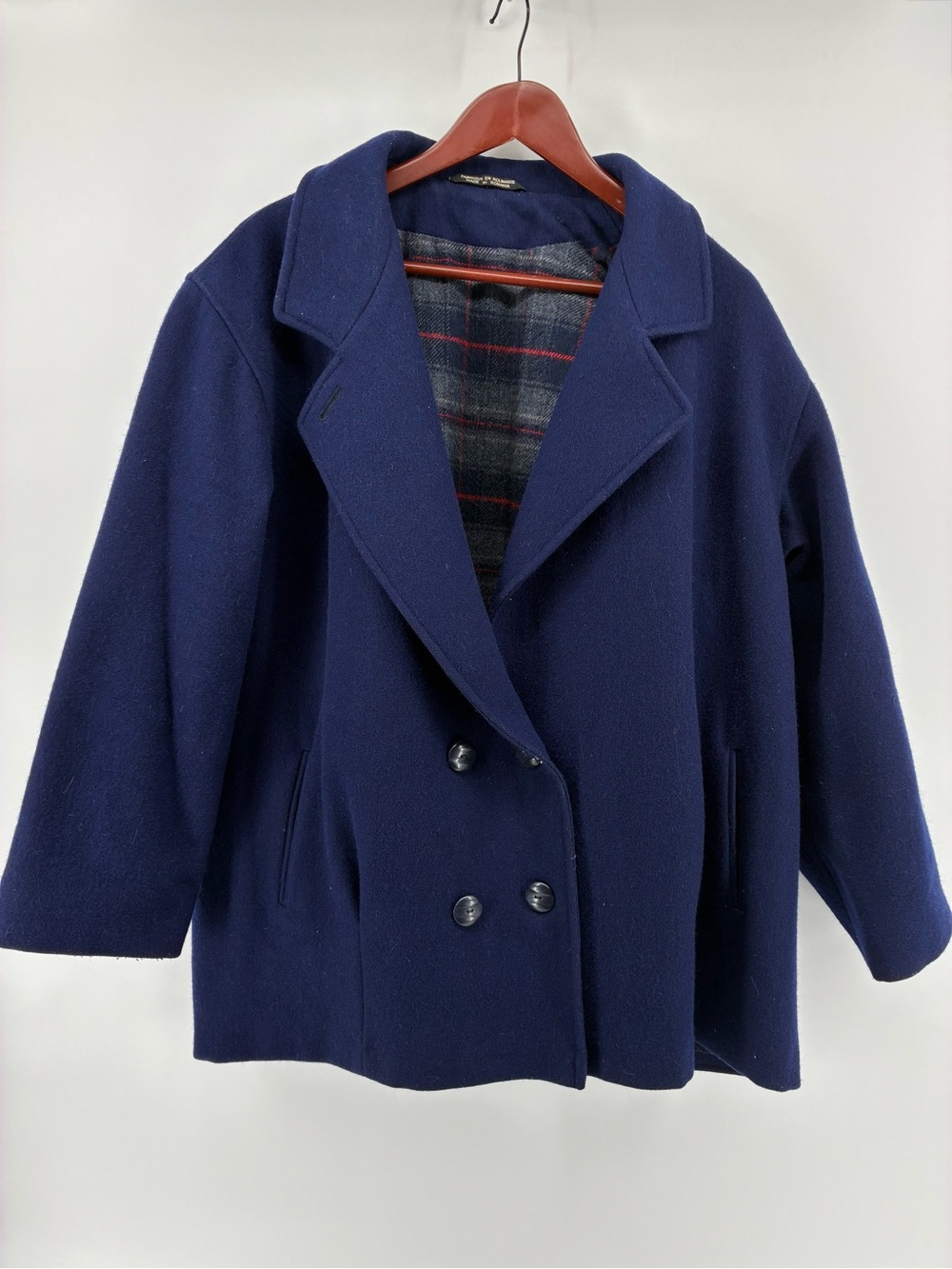 Vintage Sears Tradition Wool Blend Navy Double-Breasted Pea Coat